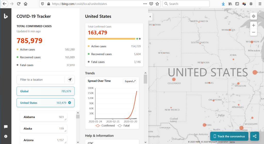 bing covid19 chart graph deaths as of march 30 2020